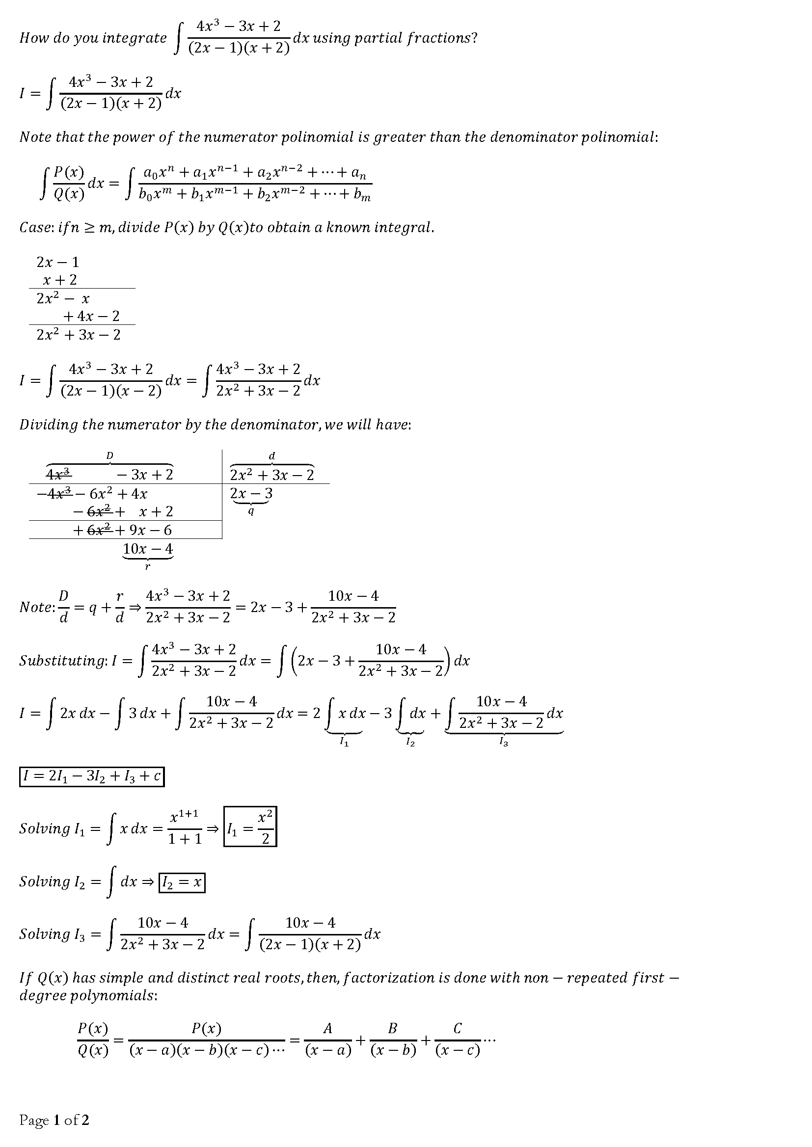 how-do-you-integrate-int-4x-3-3x-2-2x-1-x-2-using